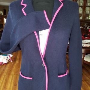 Talbots Navy/ Fuchsia Tailored Sweater Jacket NWT